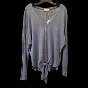 Hummingbird NWT Sz Medium Waffle Knit Tie Front Buttons Oversized Made In USA